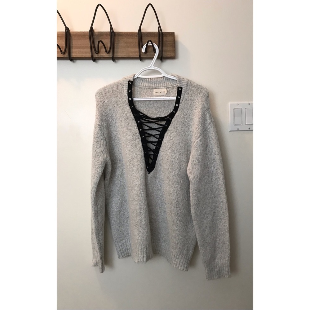 Criss cross tie sweater